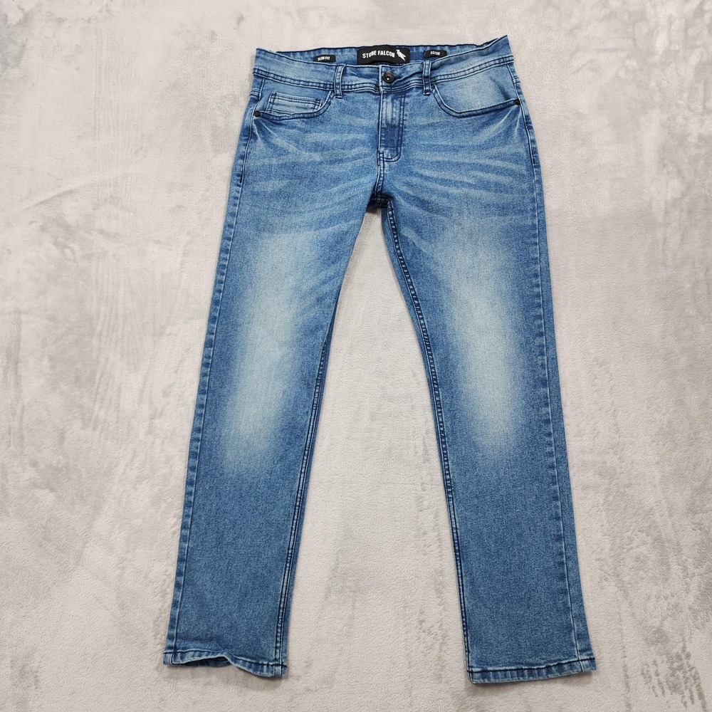 Stone Falcon Jeans Mens 32x28* Blue Light Wash Slim Tapered Stretch Denim Casual